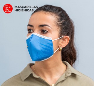 Mascarilla personalizada con vivo certificada AITEX. Impresión completa de la mascarilla.